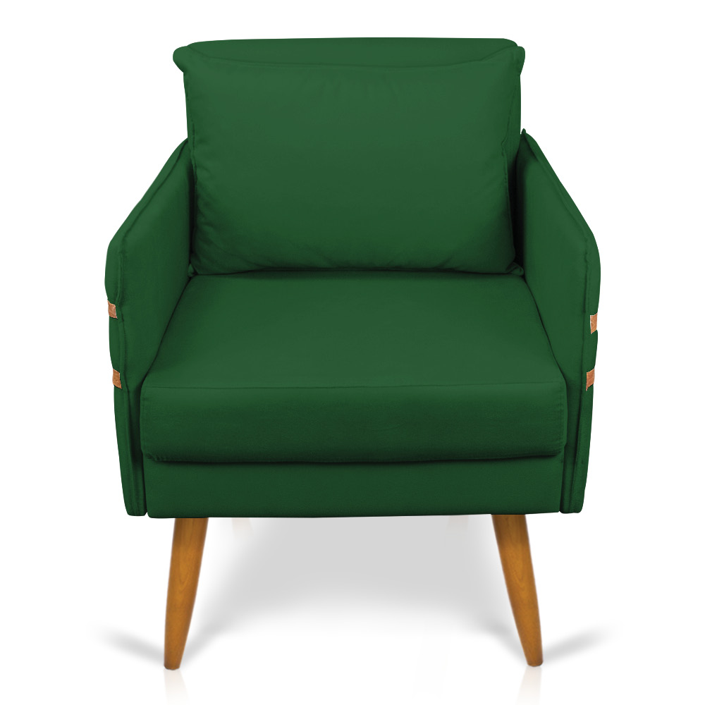 Poltrona Mari Suede Verde Pés Palito Castanho - D'Rossi