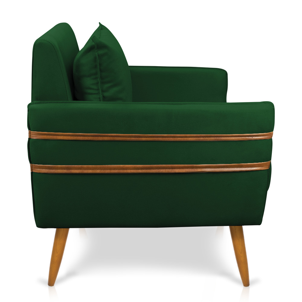 Poltrona Mari Suede Verde Pés Palito Castanho - D'Rossi