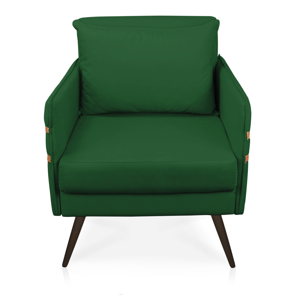 Poltrona Mari Suede Verde Pés Palito de Ferro Marrom - D'Rossi