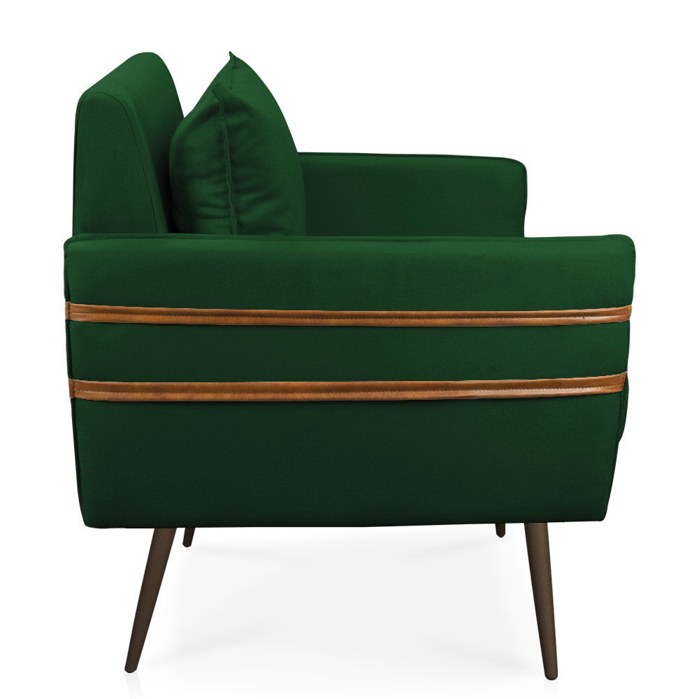 Poltrona Mari Suede Verde Pés Palito de Ferro Marrom - D'Rossi
