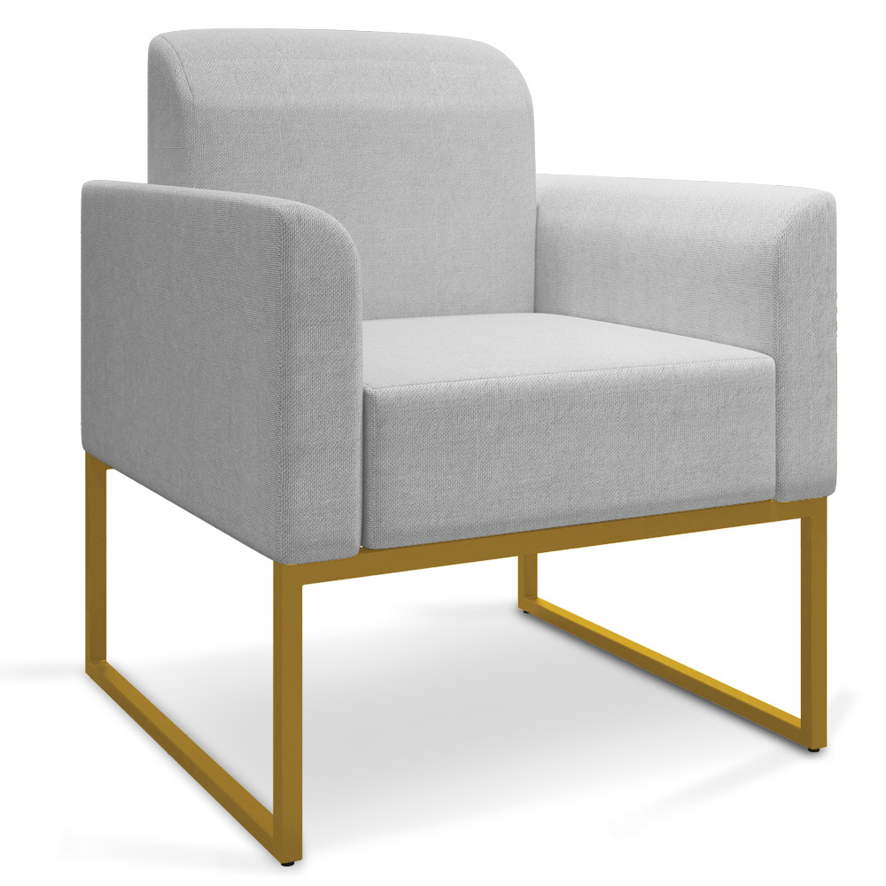 Poltrona Marisa Linho Cinza A05 Base Industrial Metálica Dourado - D'Rossi