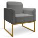 Poltrona Marisa Linho Grafite A26 Base Industrial Metálica Dourado - D'Rossi