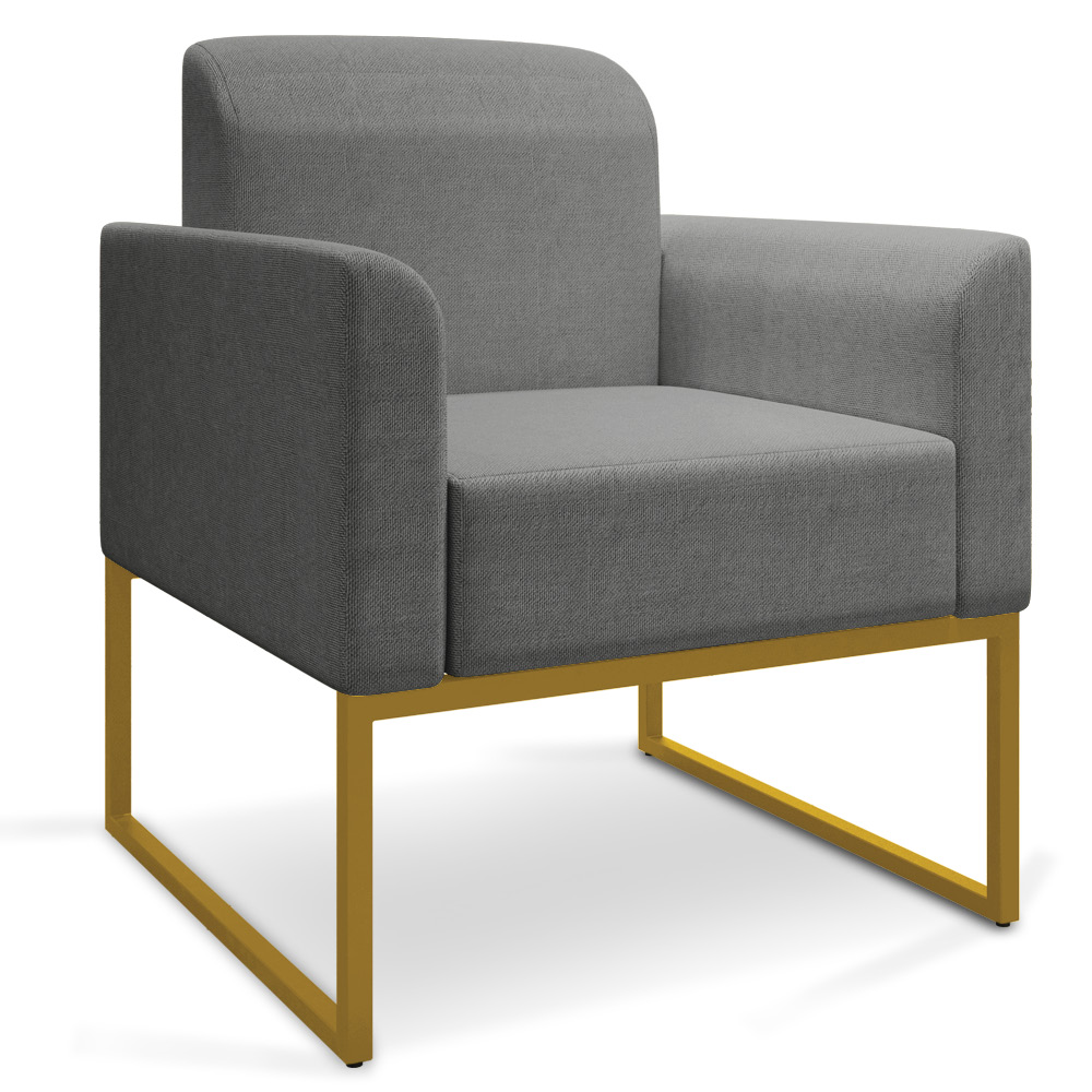 Poltrona Marisa Linho Grafite A26 Base Industrial Metálica Dourado - D'Rossi