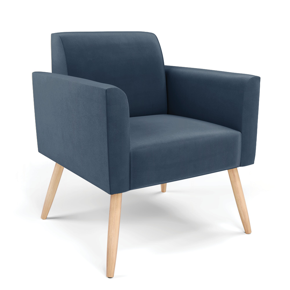Poltrona Marisa Suede Azul Marinho Pés Palito Natural D'Rossi