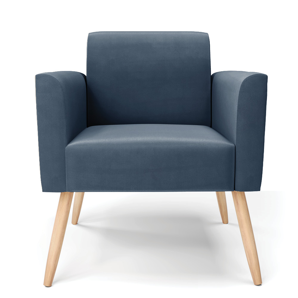 Poltrona Marisa Suede Azul Marinho Pés Palito Natural D'Rossi