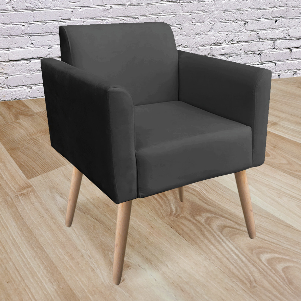 Poltrona Marisa Suede Preto Pés Palito Natural D'Rossi