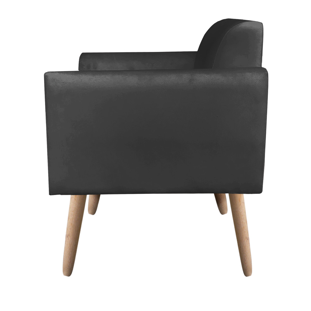 Poltrona Marisa Suede Preto Pés Palito Natural D'Rossi