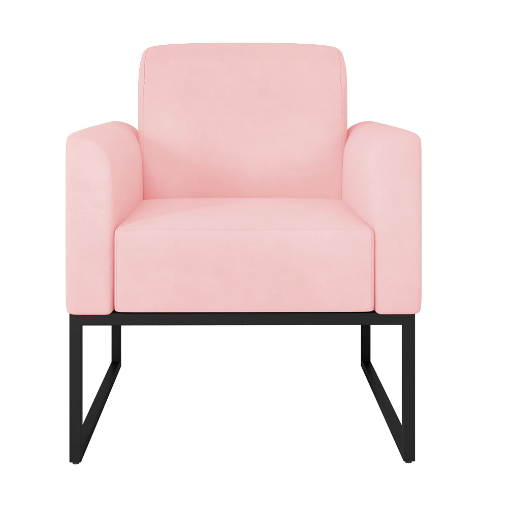 Poltrona Marisa Suede Rosa Bebê Base Industrial Metálica Preto - D'Rossi