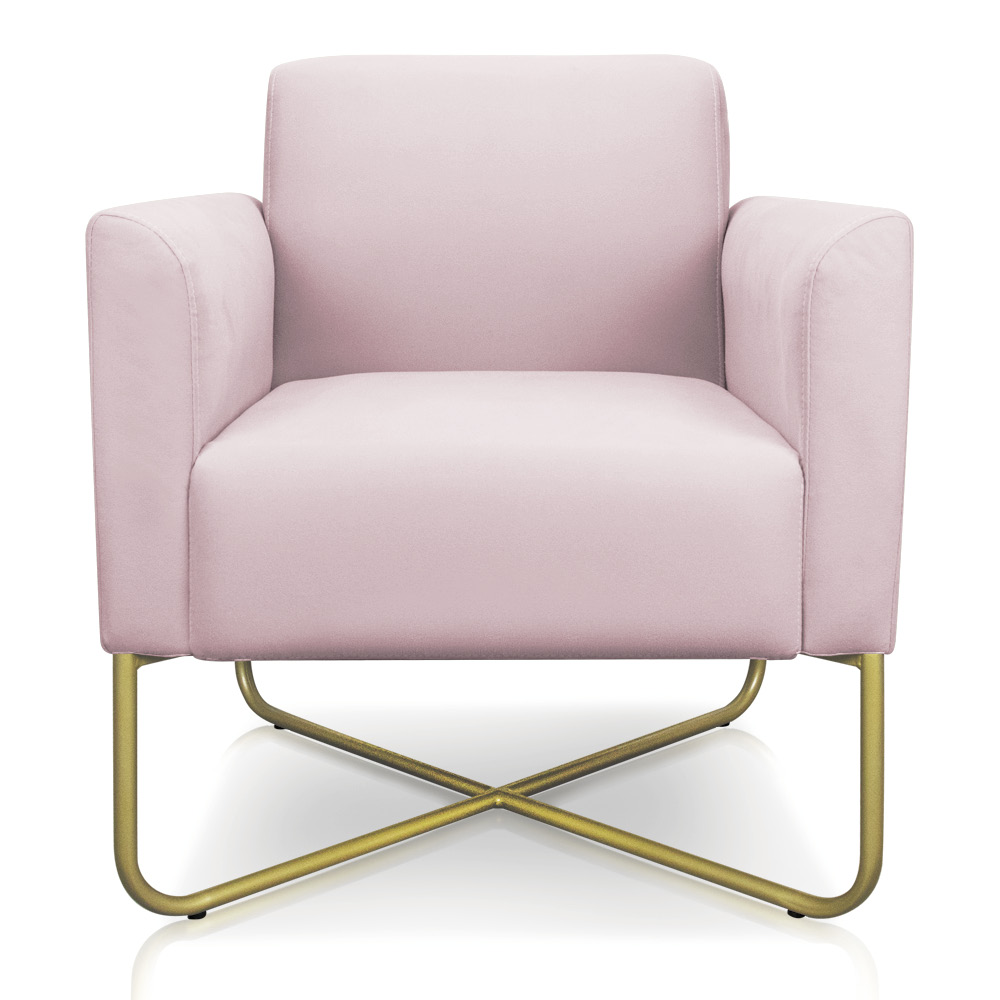 Poltrona Marisa Suede Rosa Bebê Base X Industrial Dourado - D'Rossi