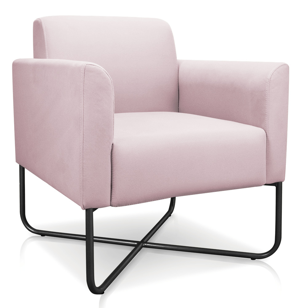 Poltrona Marisa Suede Rosa Bebê Base X Industrial Preto - D'Rossi