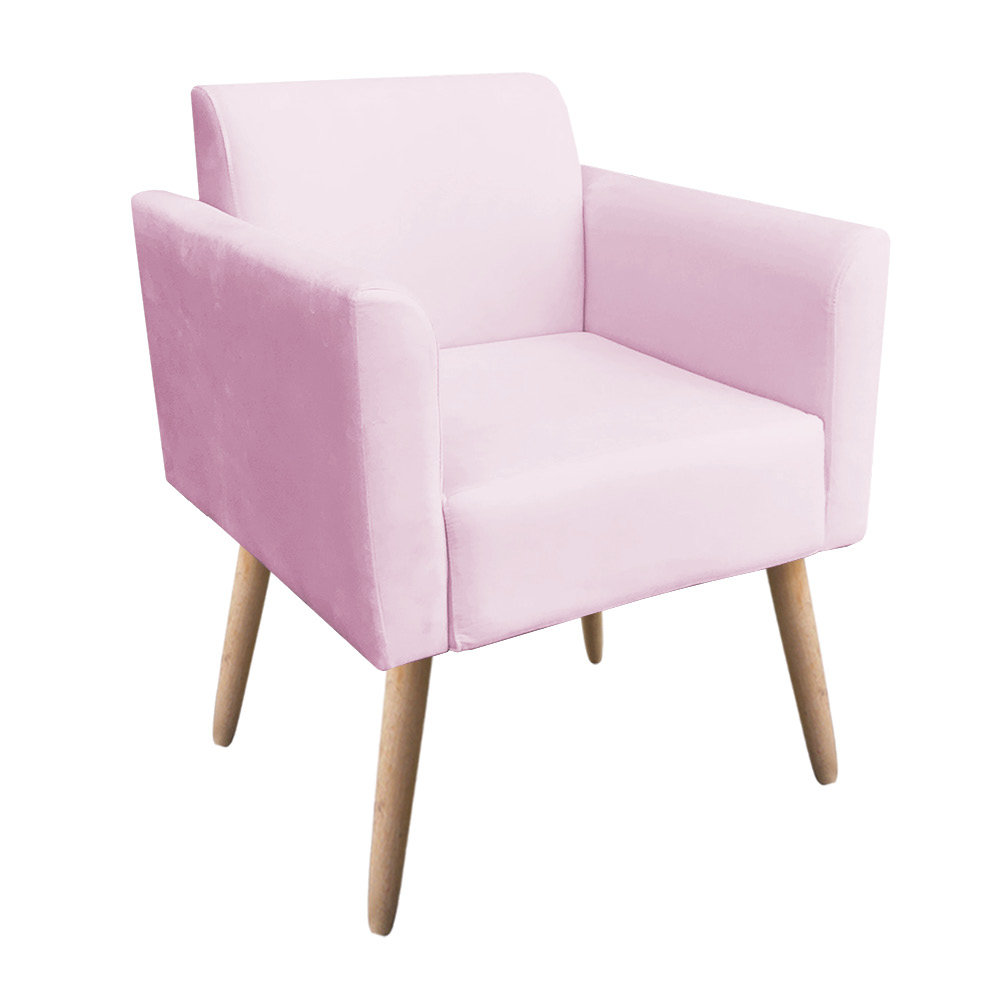 Poltrona Marisa Suede Rosa Bebê Pés Palito Natural D'Rossi