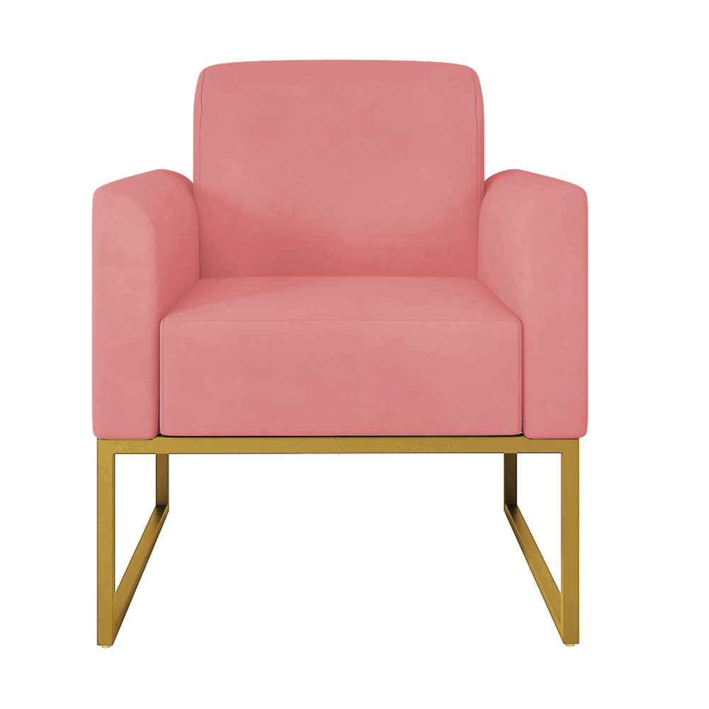 Poltrona Marisa Suede Rose Base Metálica Dourado D'Rossi
