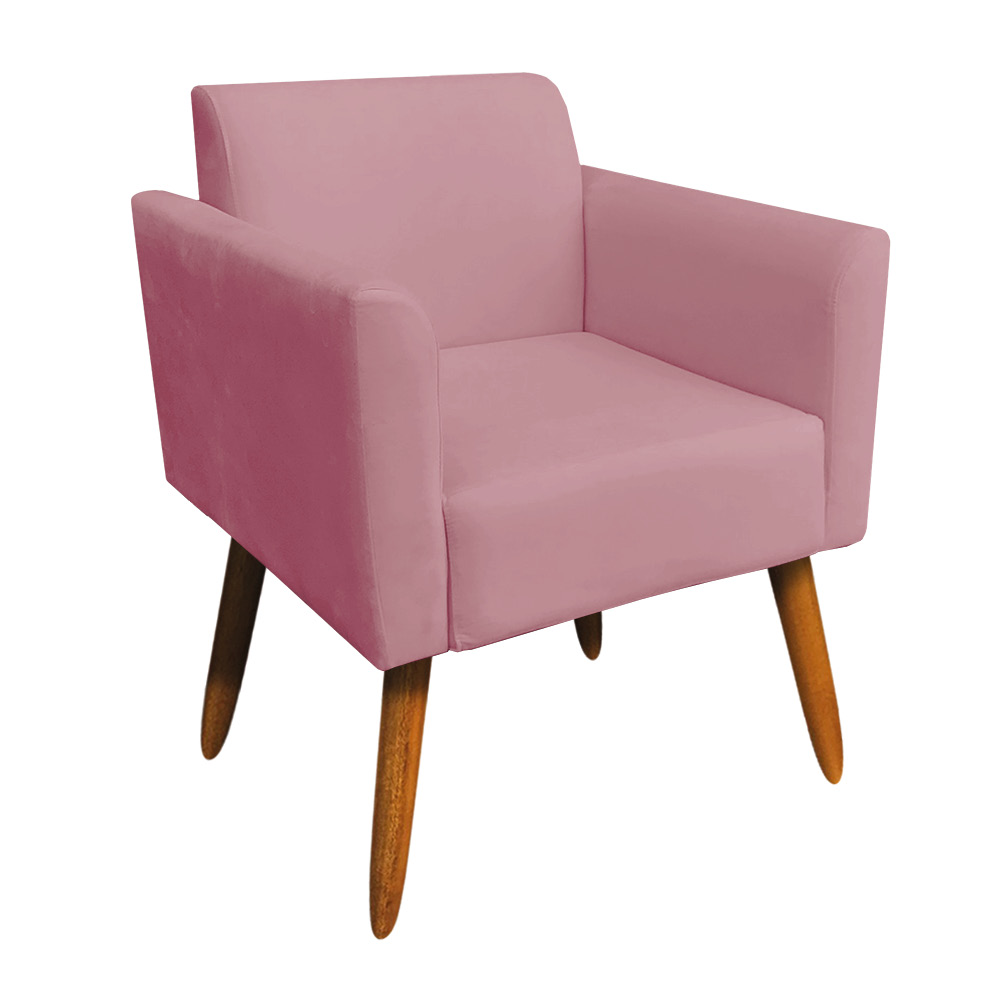 Poltrona Marisa Suede Rose Pés Palito Castanho D'Rossi