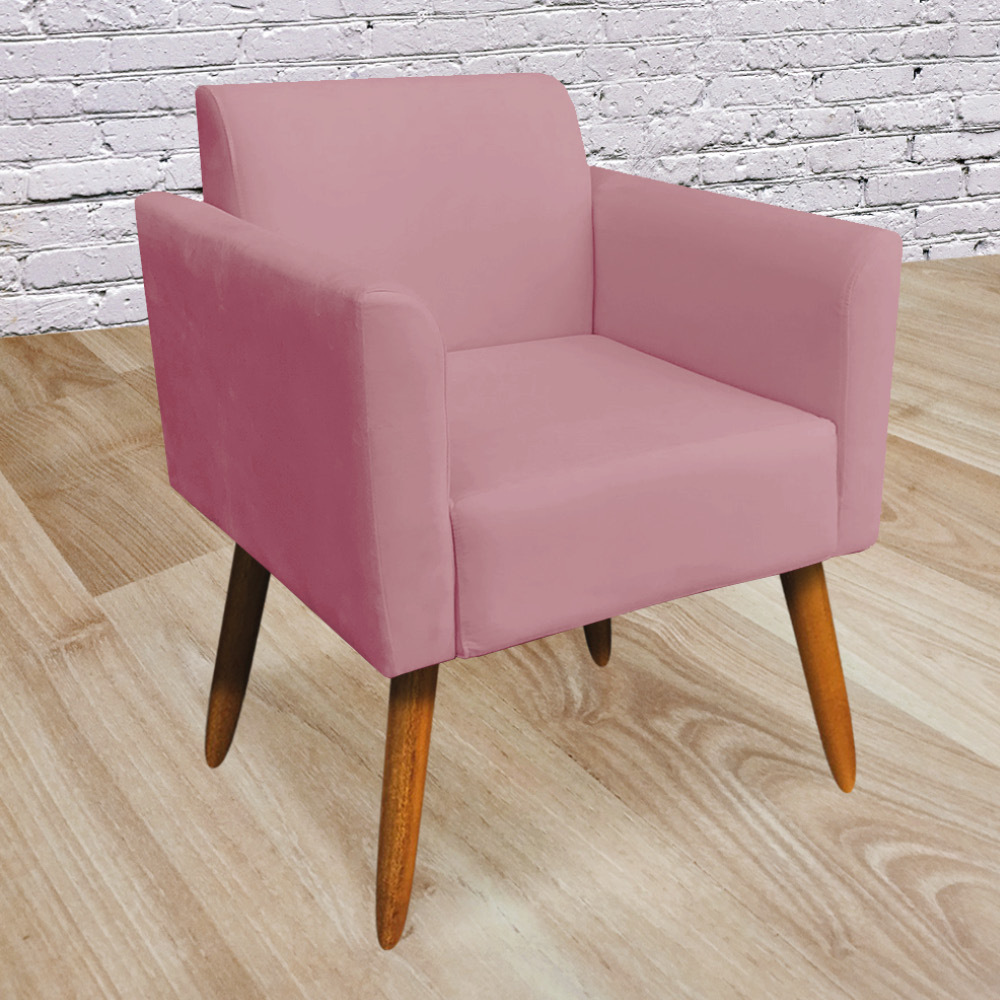Poltrona Marisa Suede Rose Pés Palito Castanho D'Rossi