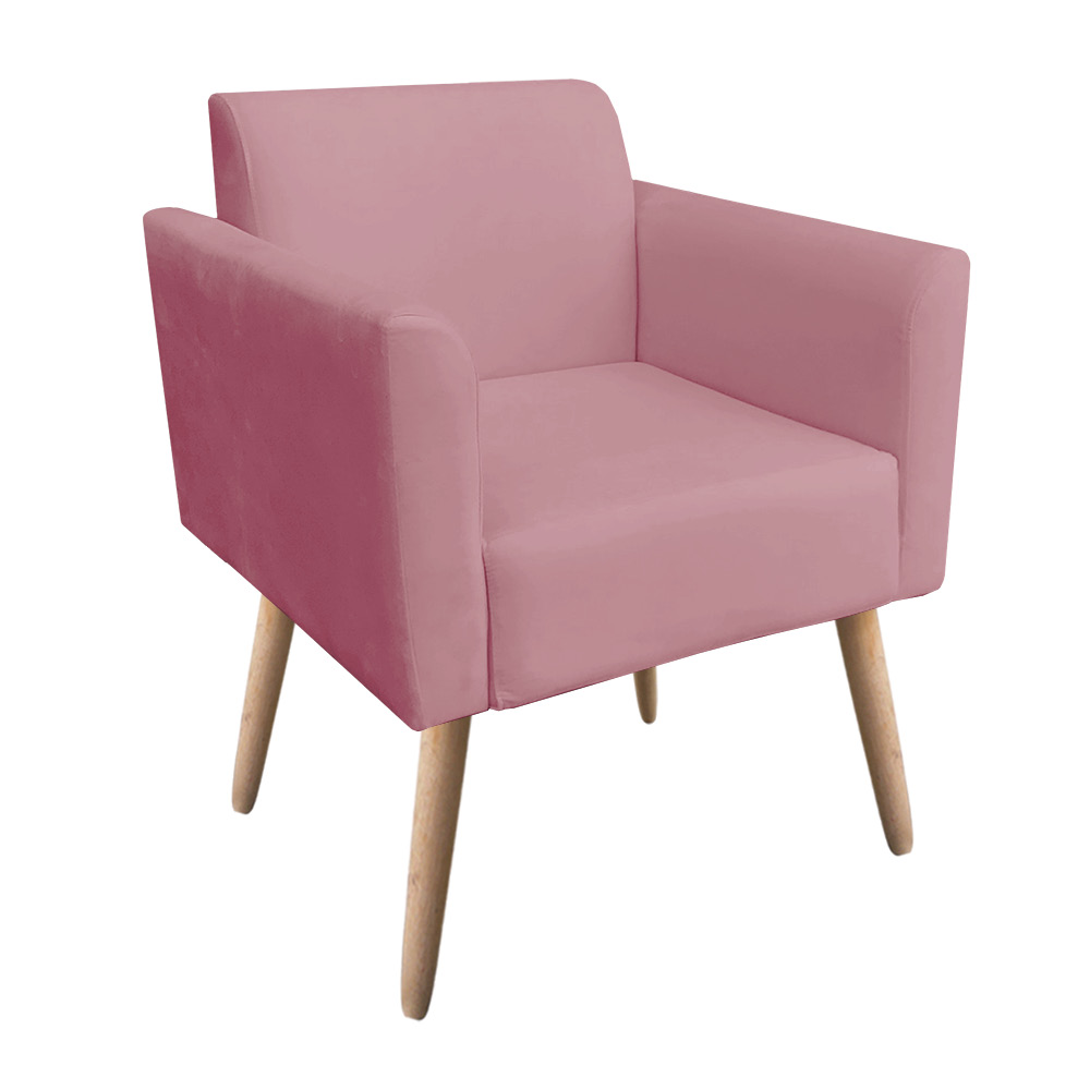 Poltrona Marisa Suede Rose Pés Palito Natural D'Rossi