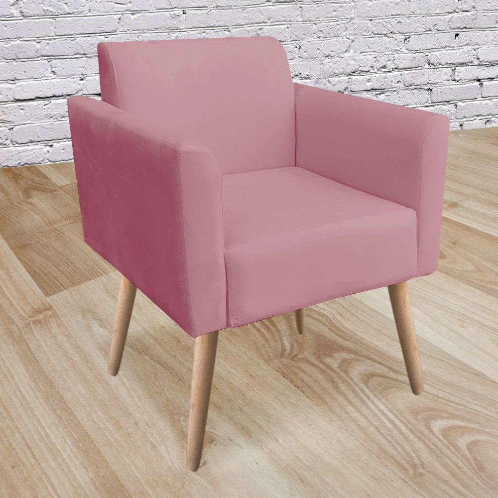 Poltrona Marisa Suede Rose Pés Palito Natural D'Rossi