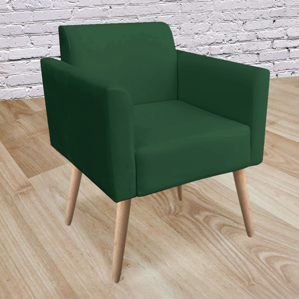 Poltrona Marisa Suede Verde Pés Palito Natural D'Rossi