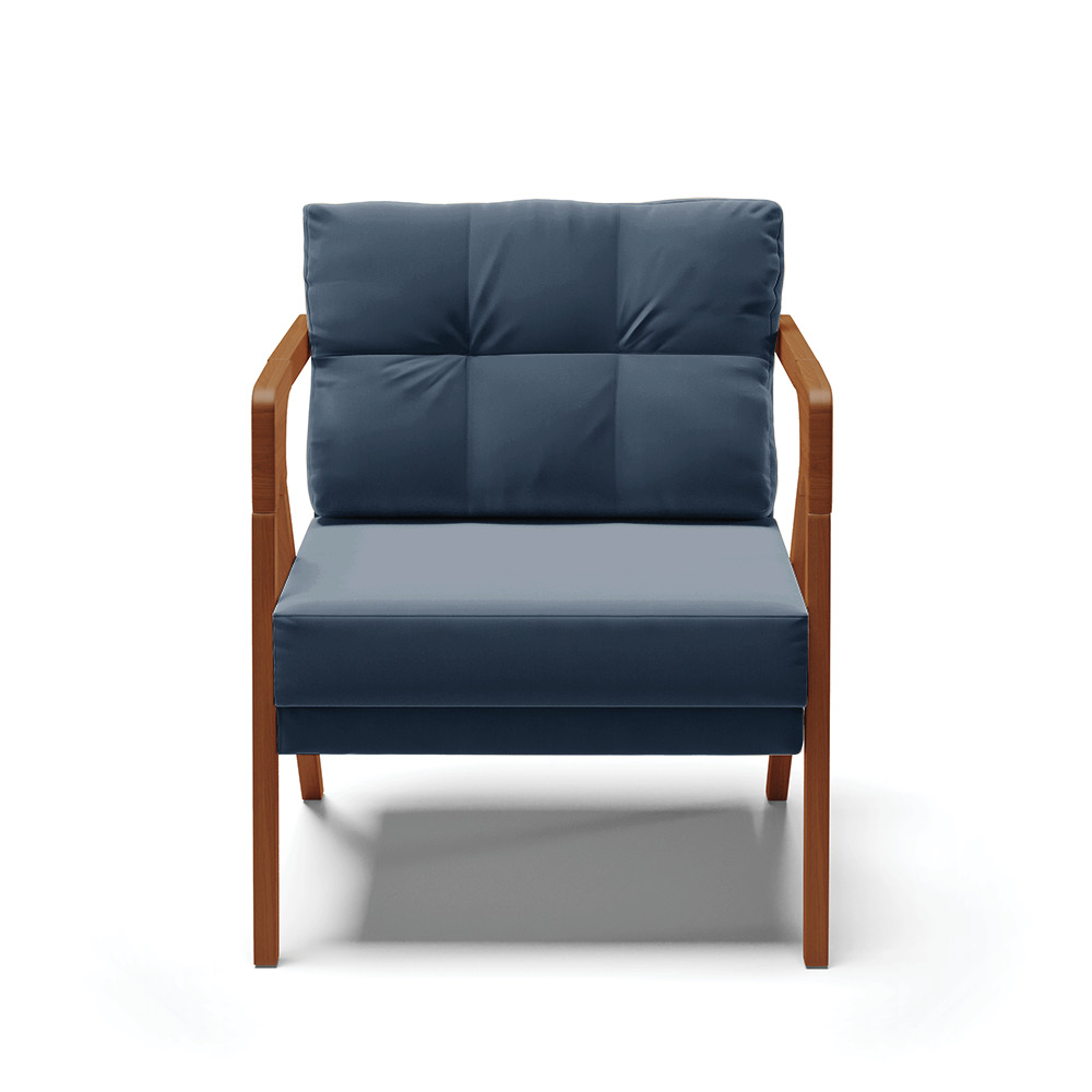 Poltrona Melissa Suede Azul Marinho Base de Madeira Castanho - D'Rossi