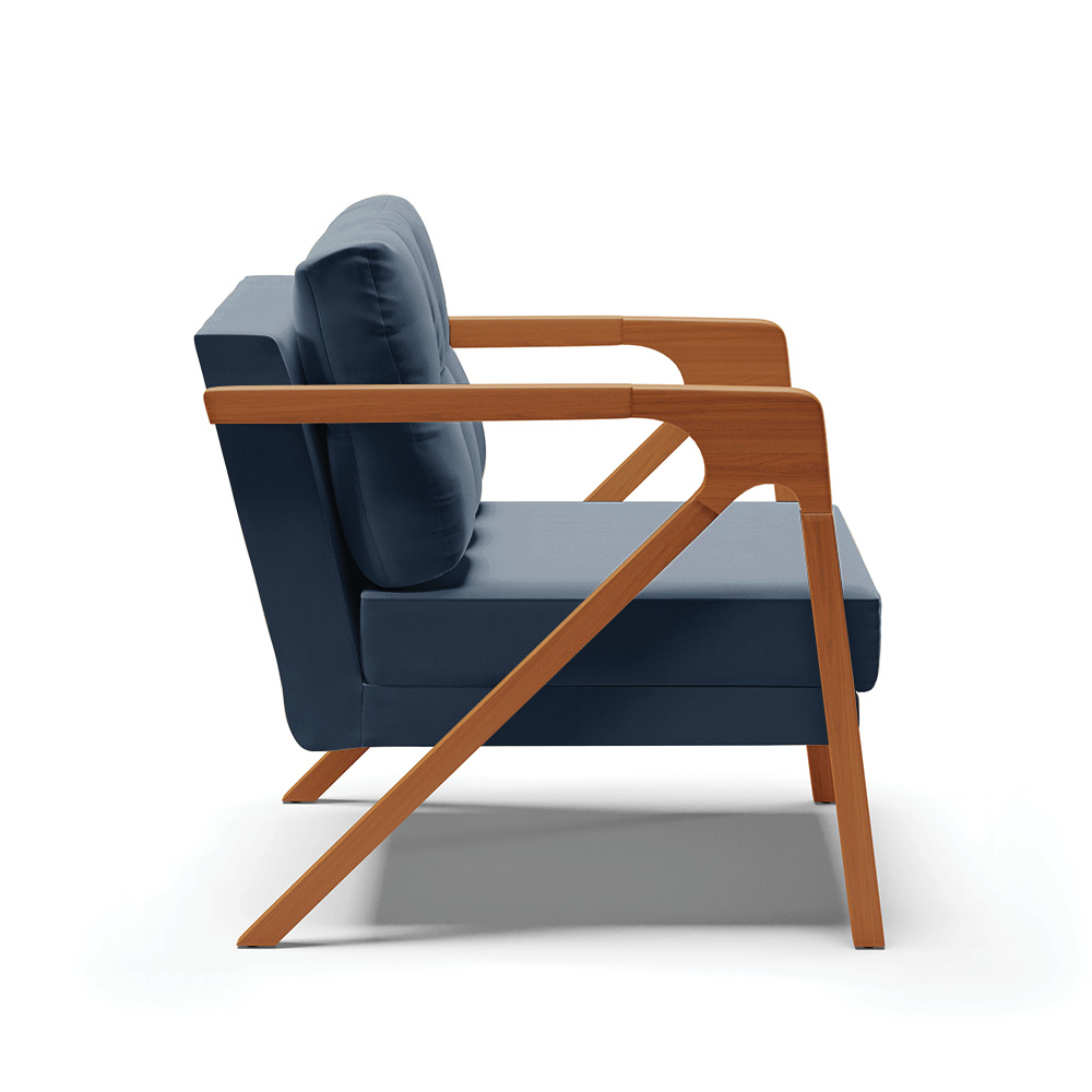 Poltrona Melissa Suede Azul Marinho Base de Madeira Castanho - D'Rossi