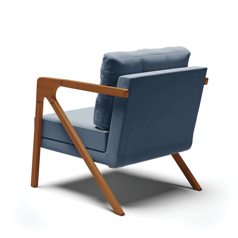 Poltrona Melissa Suede Azul Marinho Base de Madeira Castanho - D'Rossi