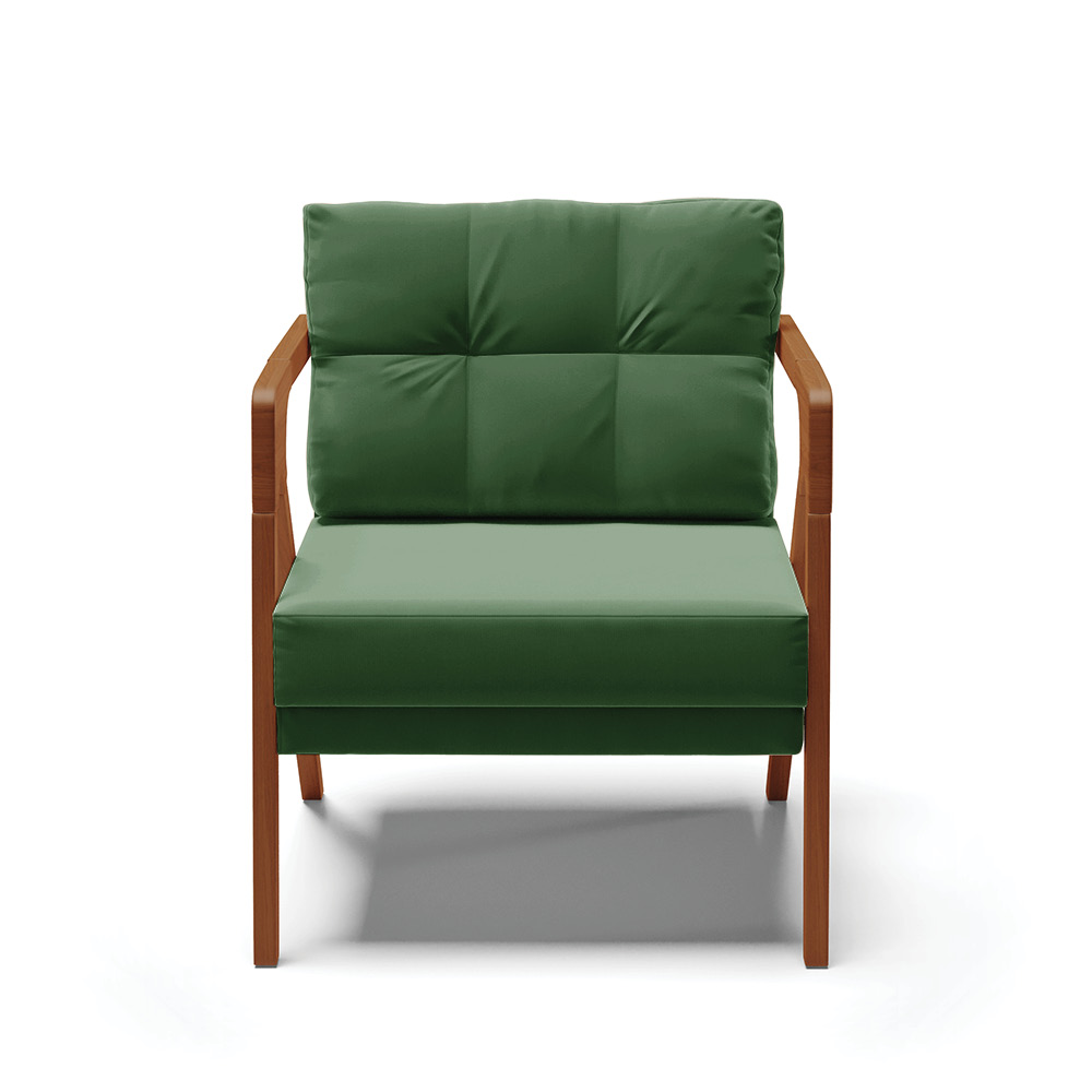 Poltrona Melissa Suede Verde Base de Madeira Castanho - D'Rossi