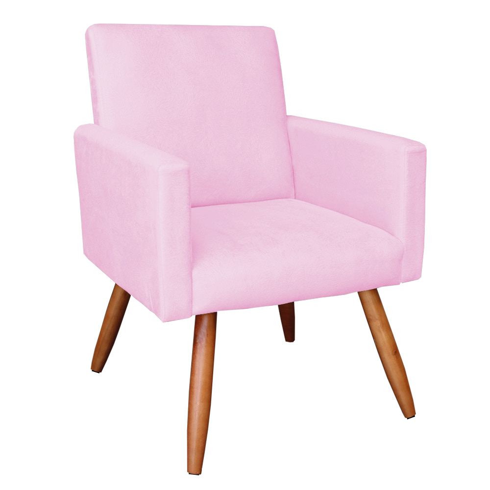Poltrona Nina Suede Rosa Bebê Pés Palito Castanho D'Rossi