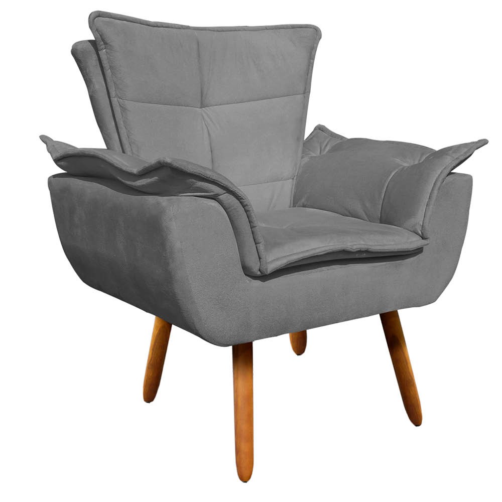 Poltrona Opala Suede Grafite Pés Palito Castanho D'Rossi
