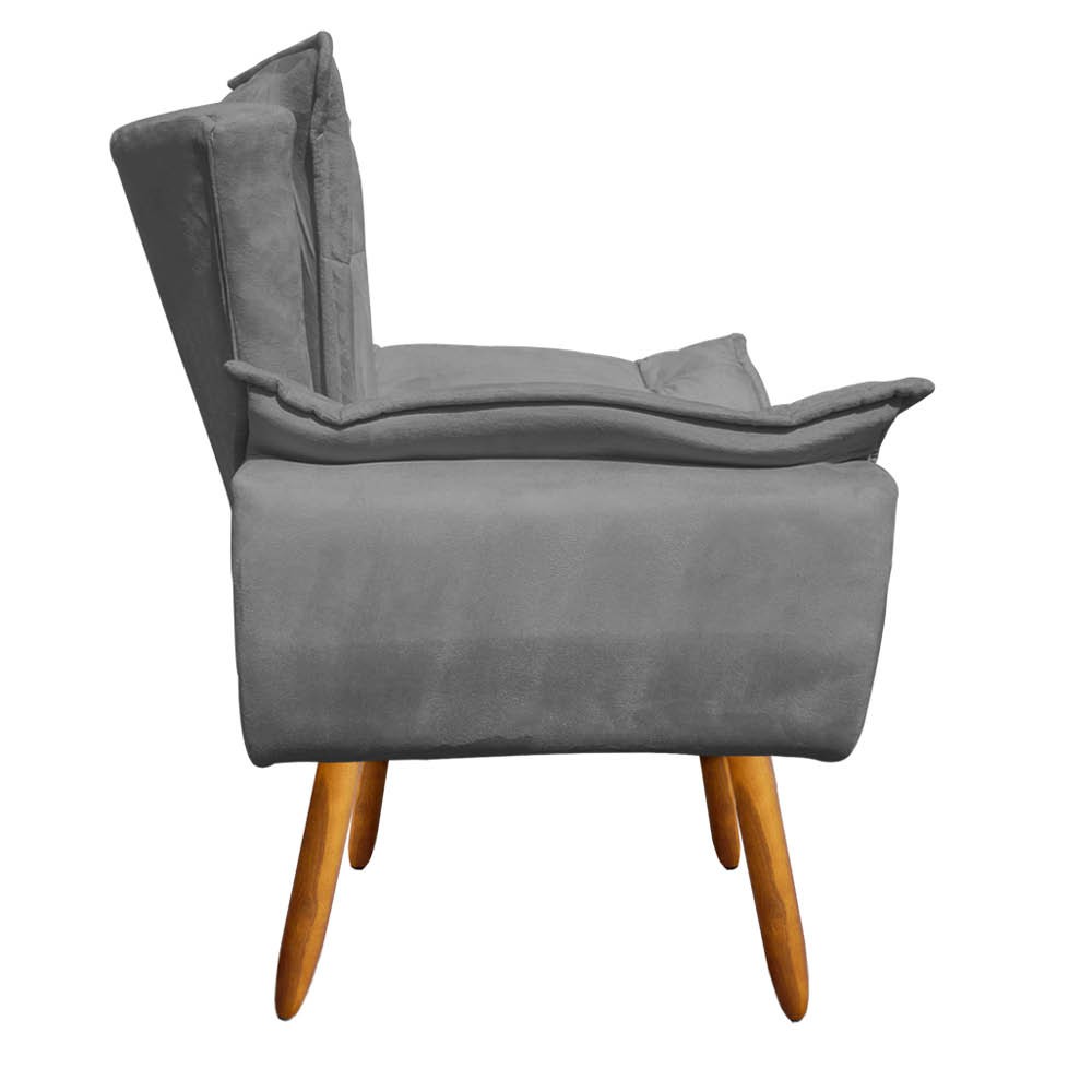 Poltrona Opala Suede Grafite Pés Palito Castanho D'Rossi