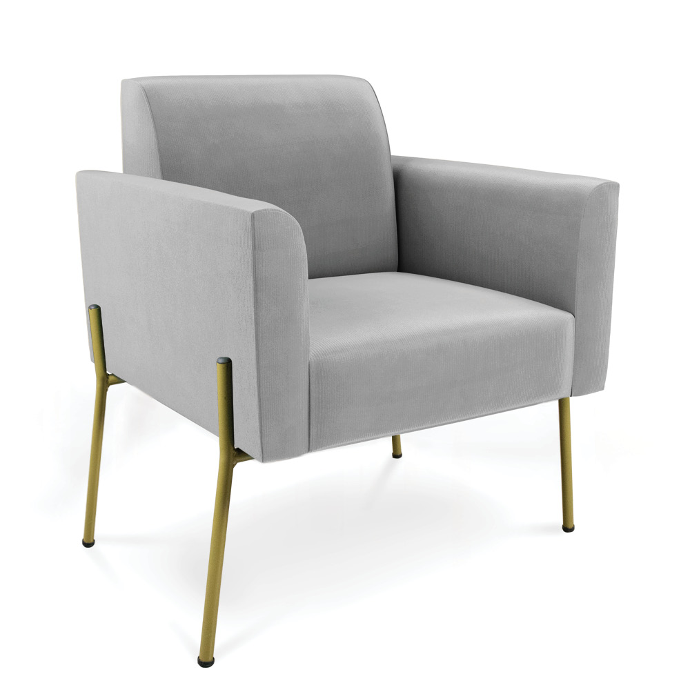 Poltrona Pé de Ferro Dourado Decorativa Kit 2 Marisa Suede Cinza D03 - D'Rossi