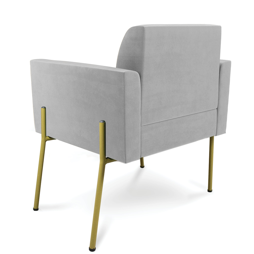 Poltrona Pé de Ferro Dourado Decorativa Kit 2 Marisa Suede Cinza D03 - D'Rossi