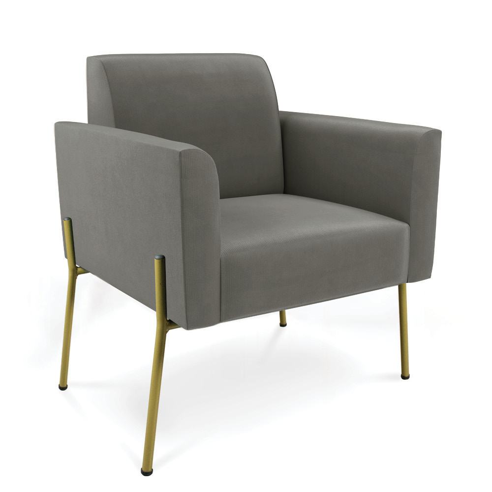 Poltrona Pé de Ferro Dourado Decorativa Kit 2 Marisa Suede Grafite D03 - D'Rossi