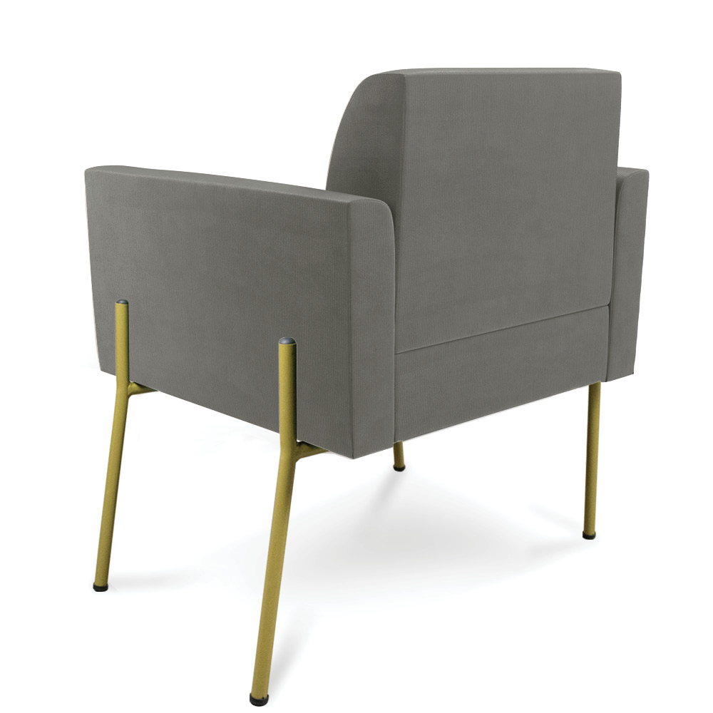 Poltrona Pé de Ferro Dourado Decorativa Kit 2 Marisa Suede Grafite D03 - D'Rossi