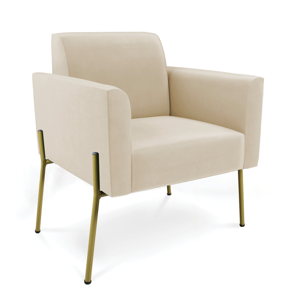 Poltrona Pé de Ferro Dourado Decorativa Marisa Suede Bege D03 - D'Rossi
