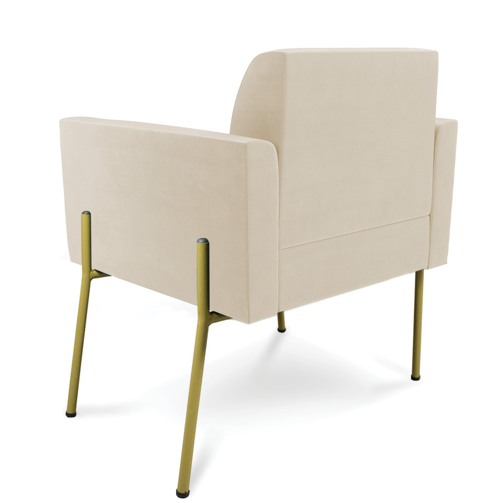 Poltrona Pé de Ferro Dourado Decorativa Marisa Suede Bege D03 - D'Rossi