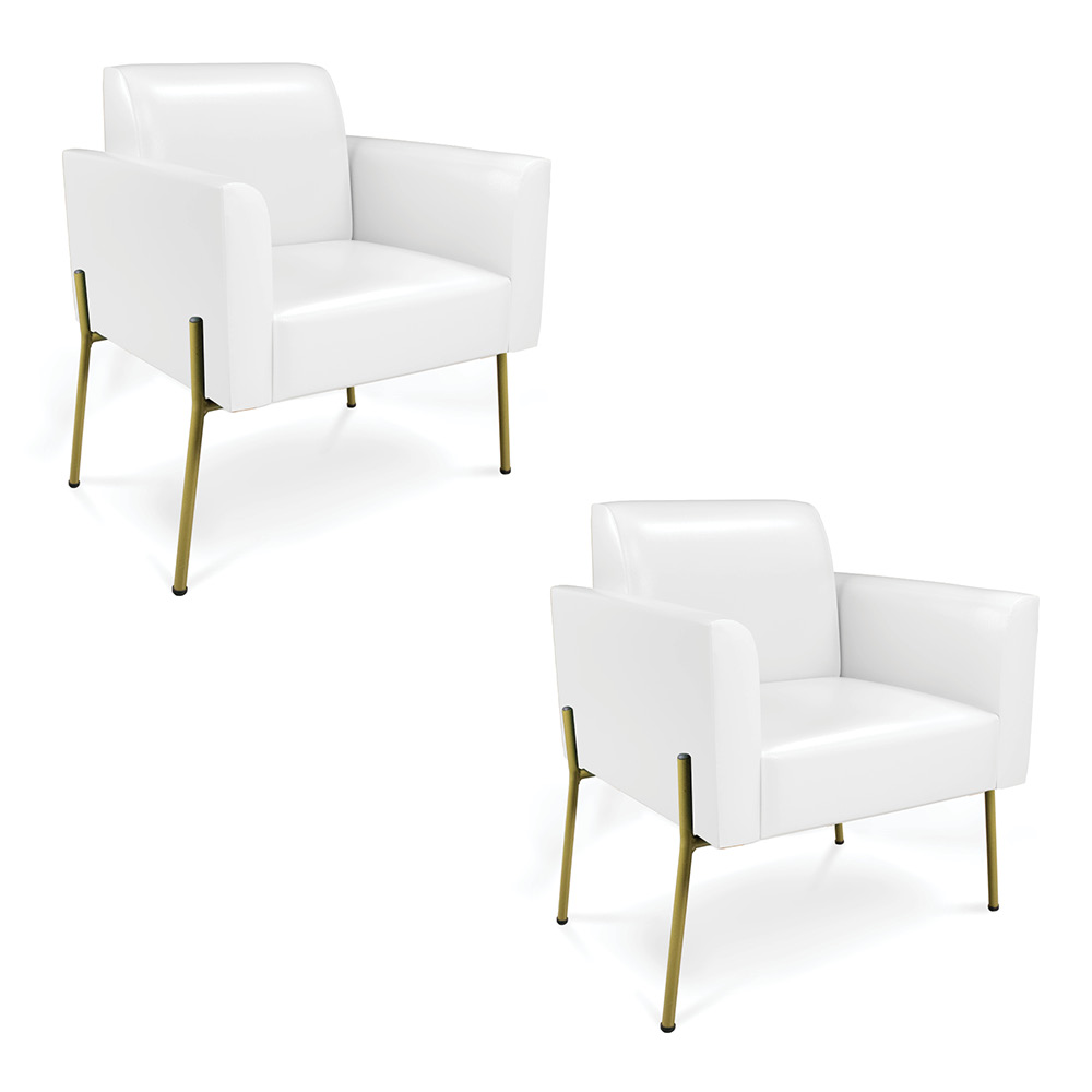 Poltrona Pé de Ferro Dourado Kit 2 para Sala Marisa Corano Branco D03 - D'Rossi