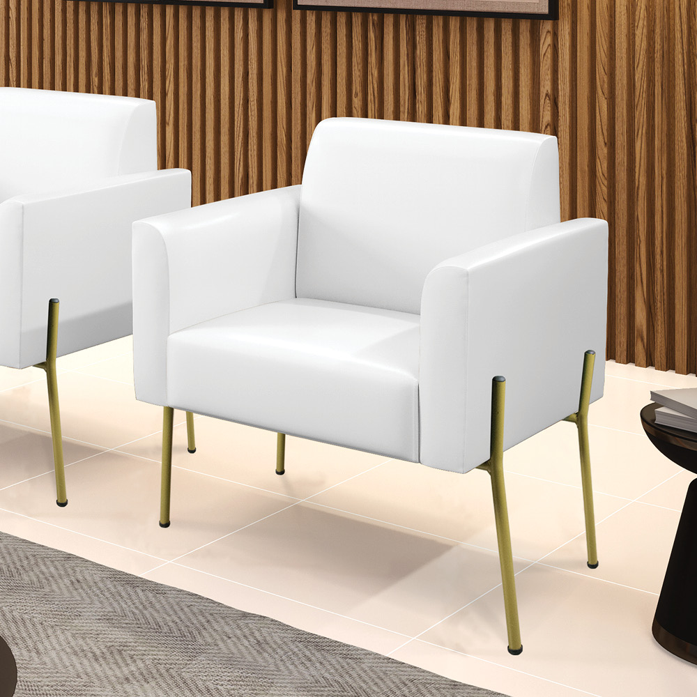 Poltrona Pé de Ferro Dourado Kit 2 para Sala Marisa Corano Branco D03 - D'Rossi