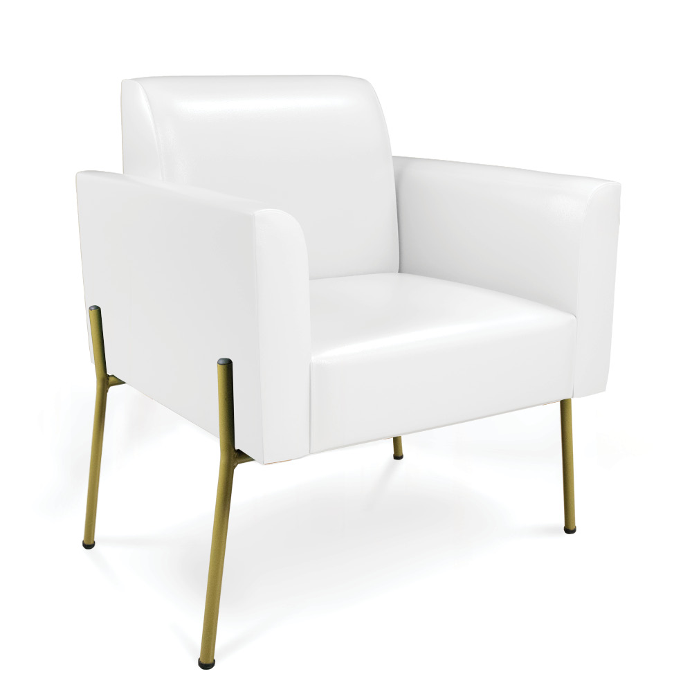Poltrona Pé de Ferro Dourado Kit 2 para Sala Marisa Corano Branco D03 - D'Rossi