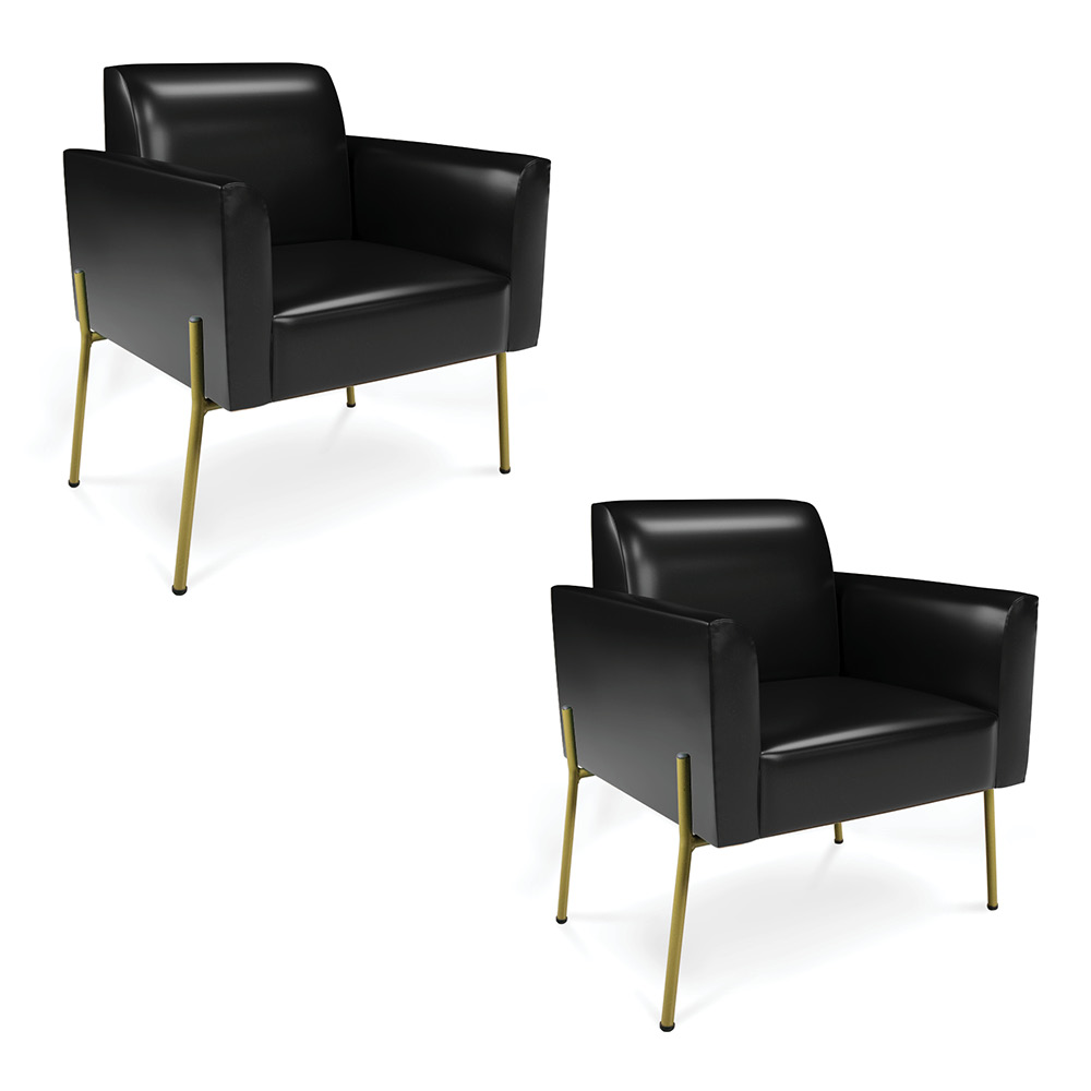Poltrona Pé de Ferro Dourado Kit 2 para Sala Marisa Corano Preto D03 - D'Rossi