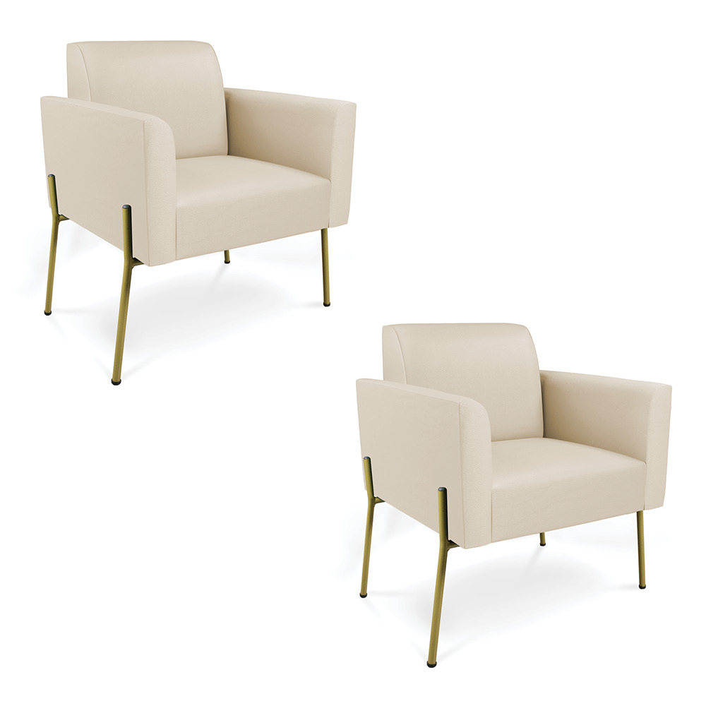 Poltrona Pé de Ferro Dourado Kit 2 para Sala Marisa Corino Bege D03 - D'Rossi