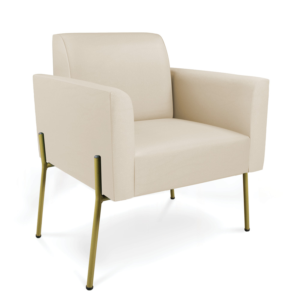Poltrona Pé de Ferro Dourado Kit 2 para Sala Marisa Corino Bege D03 - D'Rossi
