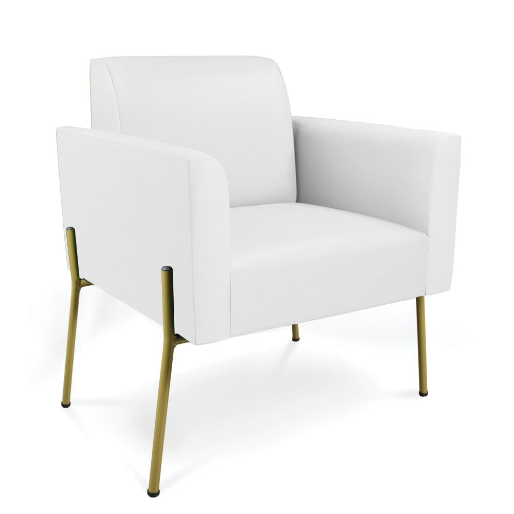 Poltrona Pé de Ferro Dourado Kit 2 para Sala Marisa Corino Branco D03 - D'Rossi
