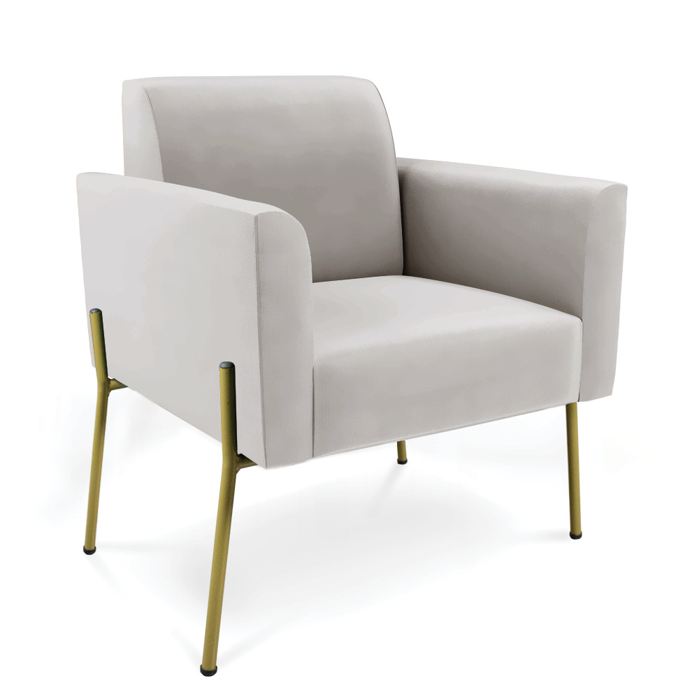 Poltrona Pé de Ferro Dourado para Salão Kit 2 Marisa Veludo Cinza D03 - D'Rossi