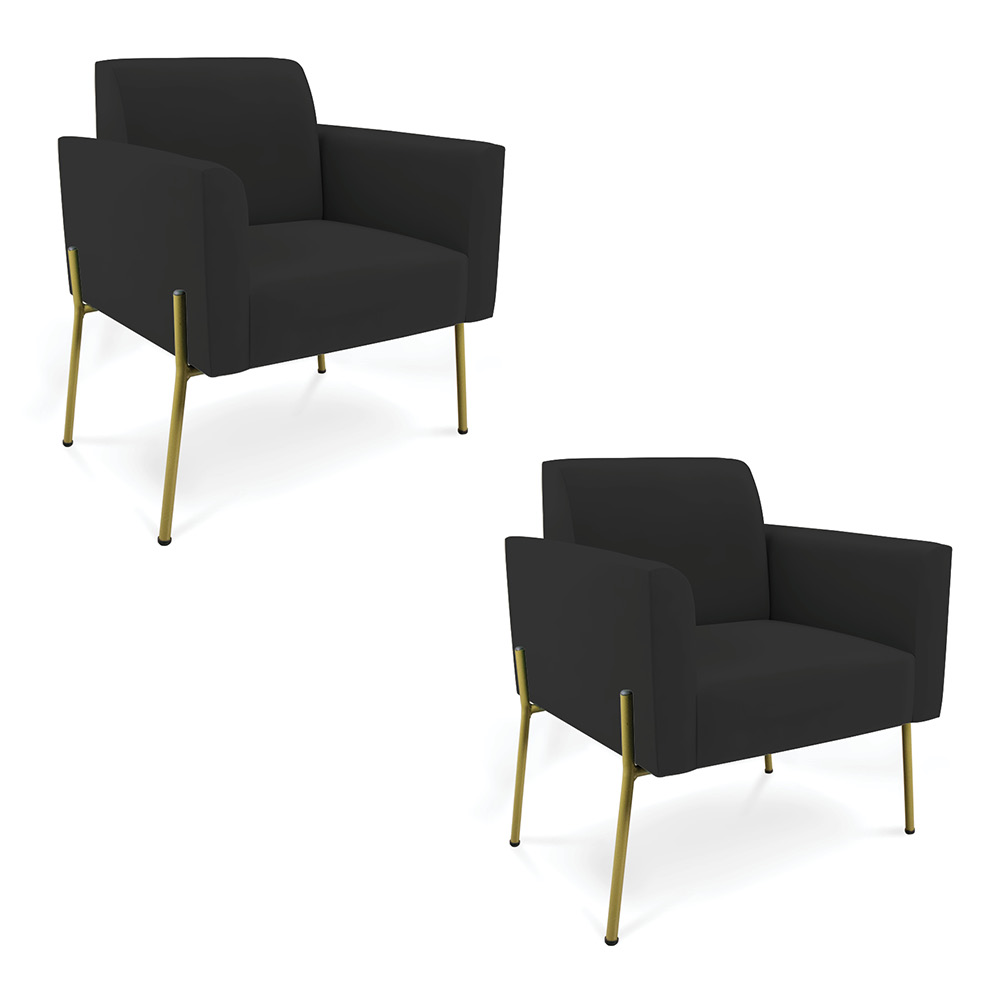Poltrona Pé de Ferro Dourado para Salão Kit 2 Marisa Veludo Preto D03 - D'Rossi