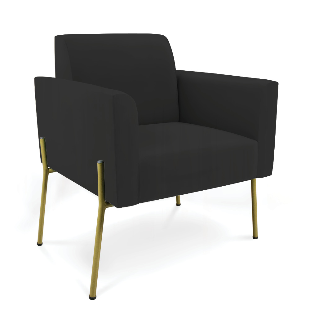 Poltrona Pé de Ferro Dourado para Salão Kit 2 Marisa Veludo Preto D03 - D'Rossi