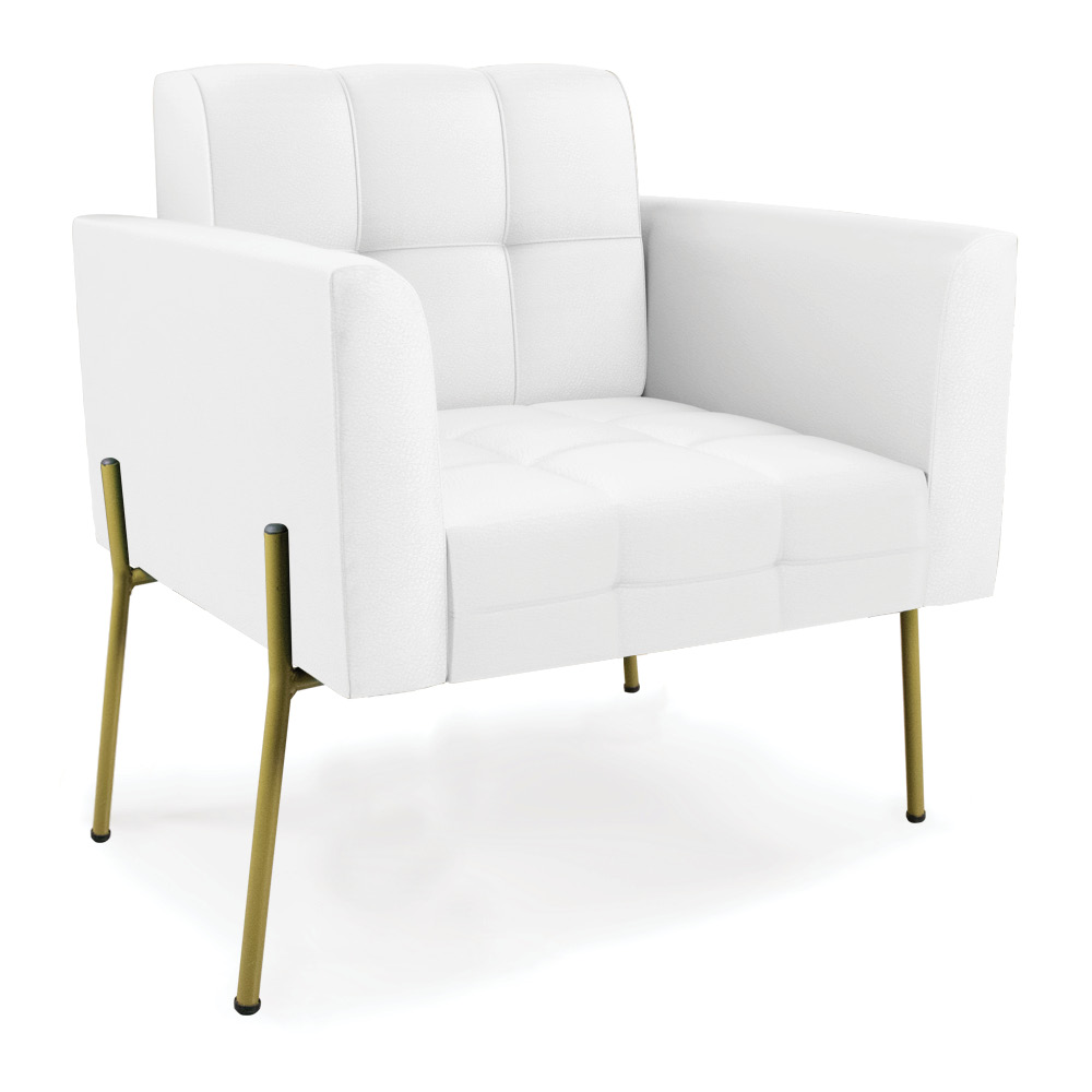 Poltrona Pé de Ferro Dourado para Sala Elisa Corino Branco D03 - D'Rossi