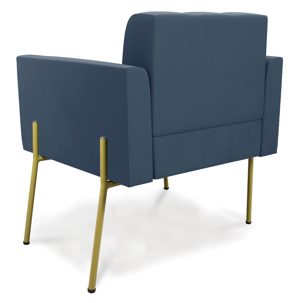 Poltrona Pé de Ferro Dourado para Sala Elisa Suede Azul Marinho D03 - D'Rossi