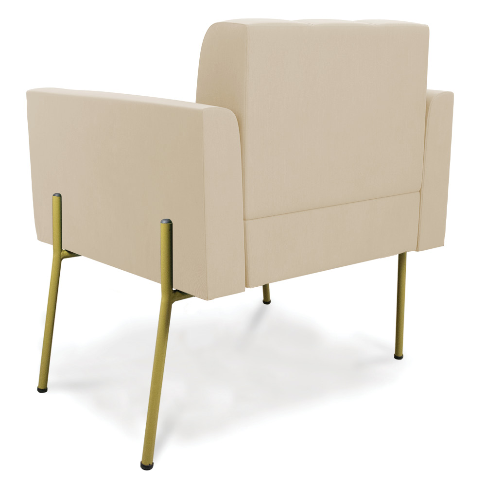 Poltrona Pé de Ferro Dourado para Sala Elisa Suede Bege D03 - D'Rossi