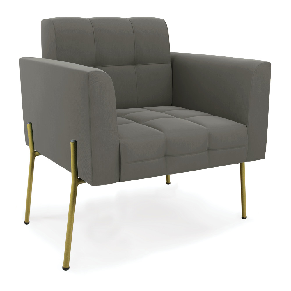 Poltrona Pé de Ferro Dourado para Sala Elisa Suede Grafite D03 - D'Rossi