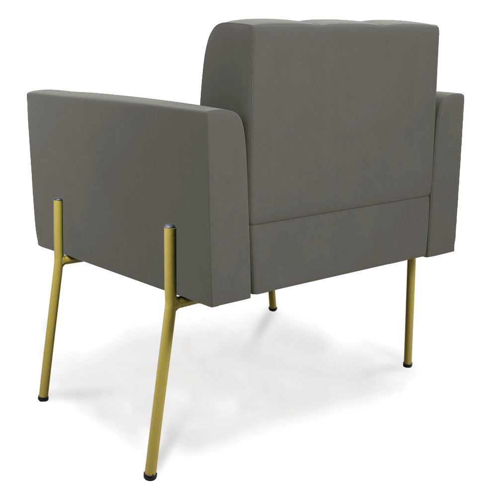 Poltrona Pé de Ferro Dourado para Sala Elisa Suede Grafite D03 - D'Rossi