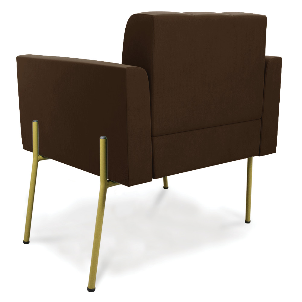 Poltrona Pé de Ferro Dourado para Sala Elisa Suede Marrom D03 - D'Rossi